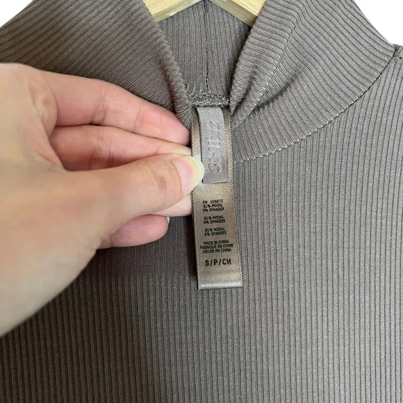 Skims Soft Lounge Amethyst Taupe Ribbed Mock Neck Long Sleeve Maxi Dress SZ S - Picture 8 of 13